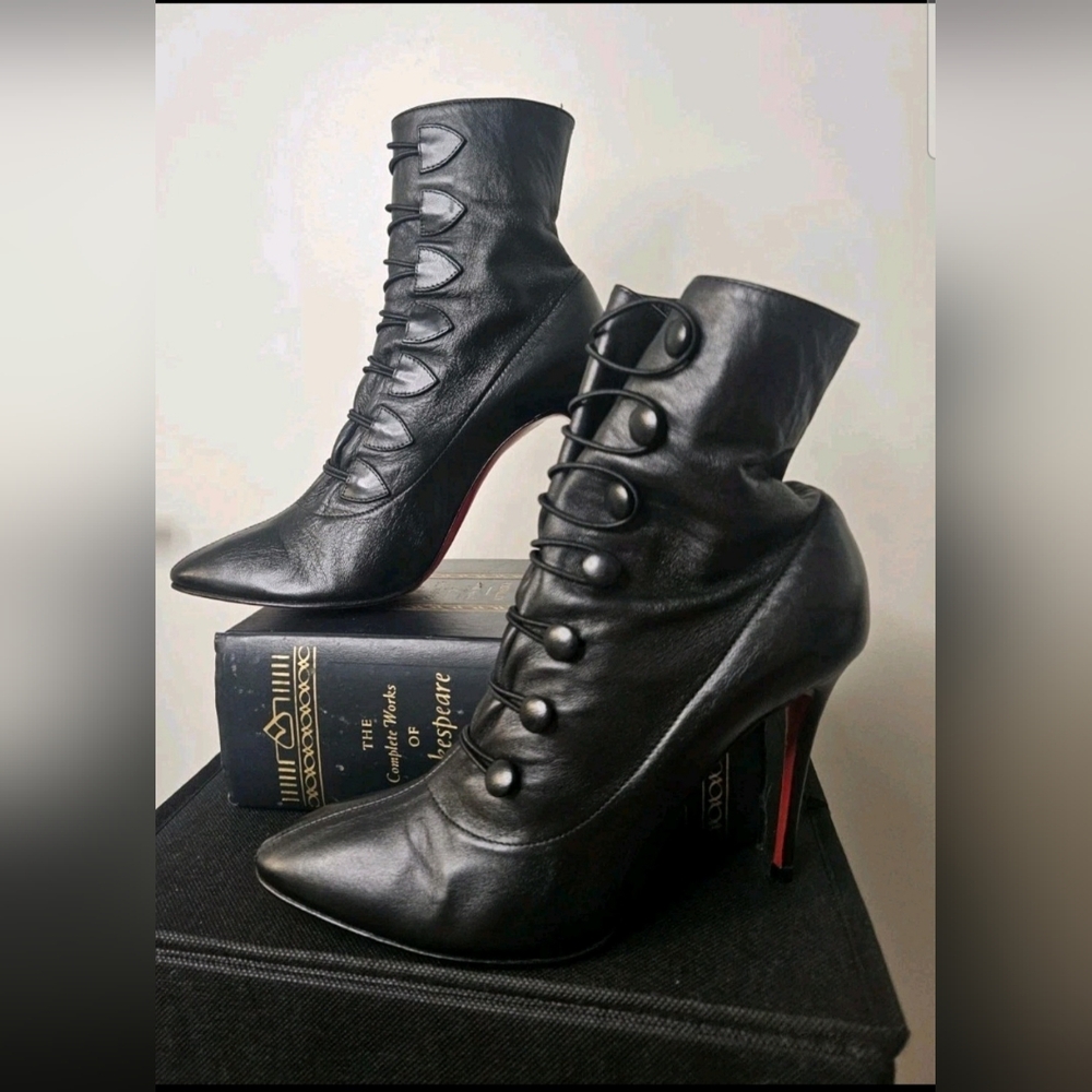 Christian Louboutin Size 37.5 EU 7.5B US Black Nappa French Tutu 100MM Booties - Picture 4 of 10